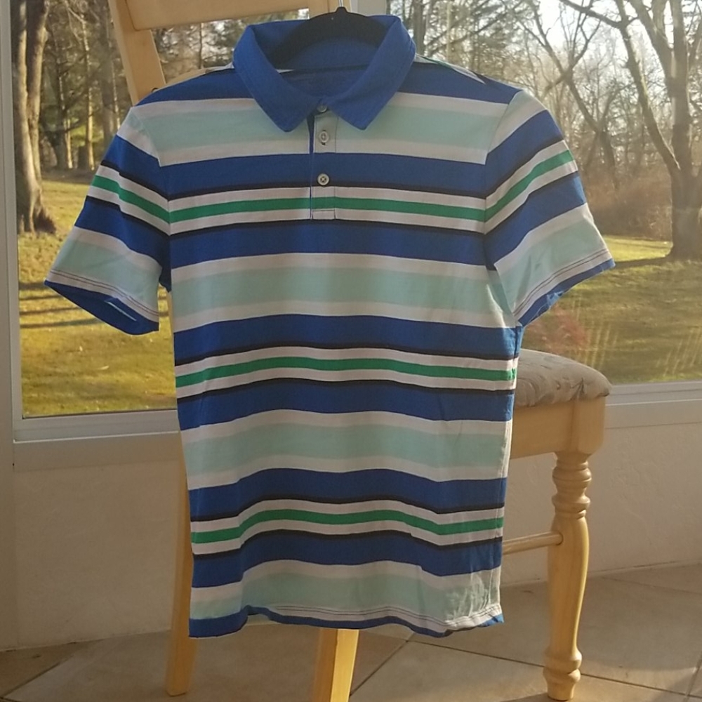 Lands end blue striped polo large